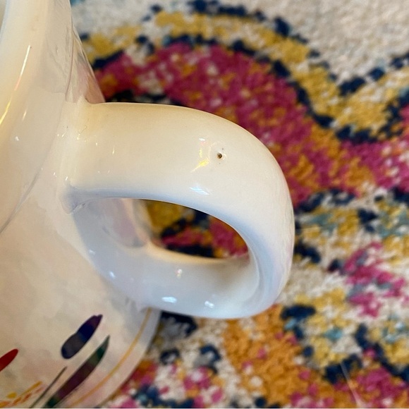 Vintage 1980s Red, Blue, and Yellow Flower Ceramic Pitcher - Picture 4 of 6